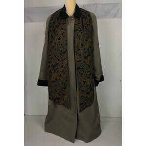 Dry Dock Serbin Exclusive Rainwear Women Size 12 Coat Paisley Scarf Olive Green